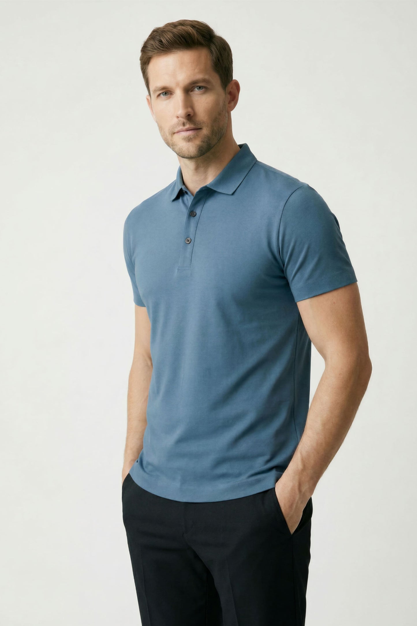 Camisa Polo Masculina em Seda Gelo